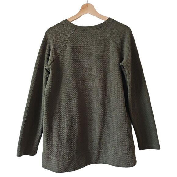 J Jill Women Textured Sweatshirt Green Kangaroo Pocket Round Neck Pullover Sz S - Picture 2 of 11